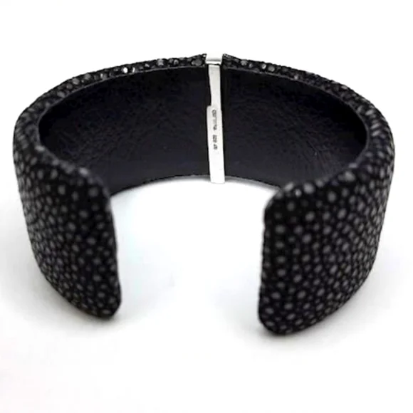 Sterling Silver Pink Sapphire & White Topaz Shagreen Cuff Bracelet - Picture 5 of 6